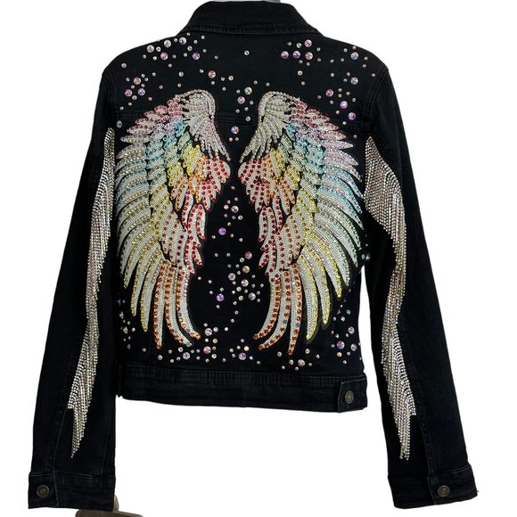 (H-224) Black Stretch Denim Jacket Size S - Picture 1 of 12